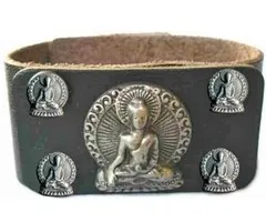 Leren armband boeddha breed