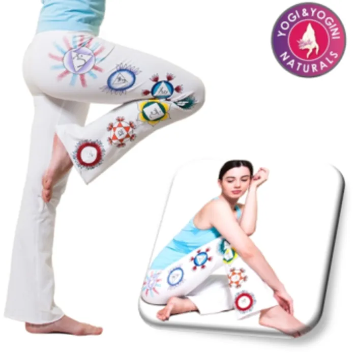 Yoga Chakra Broek Wit L | Handgeschilderde Yoga Broek