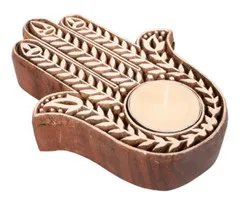 Houten healing hand theelichthouder klein