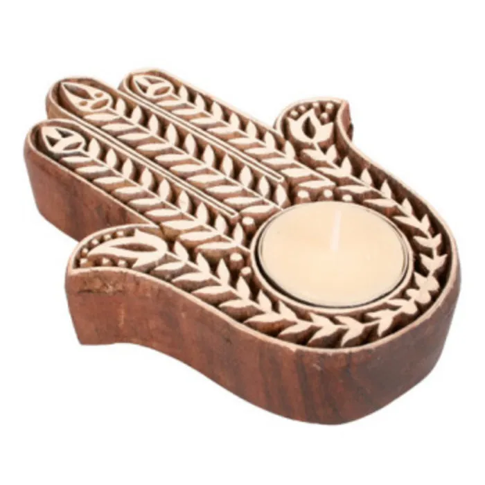 Houten healing hand theelichthouder klein