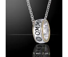 Om Mani Pame Hum zilver en Goud ring aan ketting