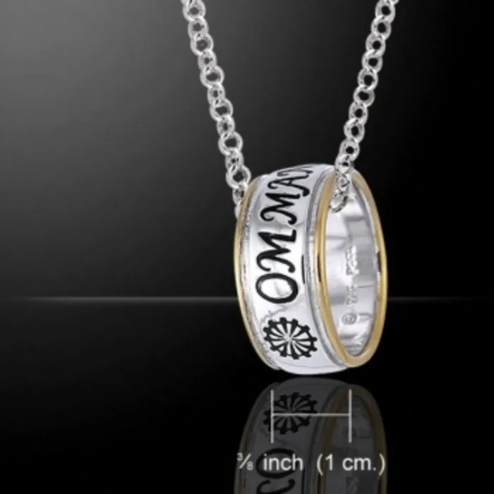 Om Mani Pame Hum zilver en Goud ring aan ketting