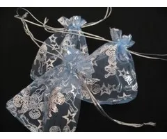 Organza zakje engelen blauw 7 x 10 cm