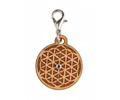 Bedeltje levensbloem van hout met kaartje