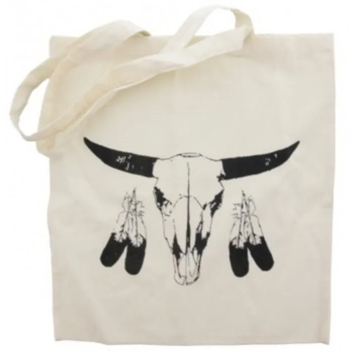 Shopper bag stieren schedel met veren