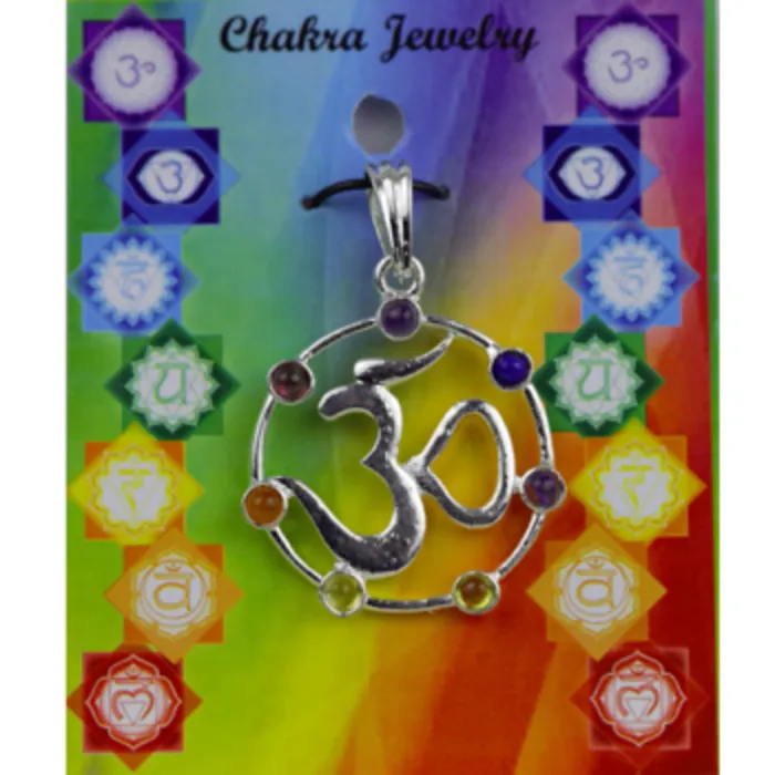 OHM hanger met 7 chakra stenen messing verzilverd