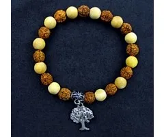 Mala armband rudraksha sandelwood met bedeltje levensboom