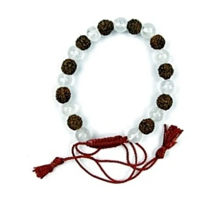 Mala armband rudraksha met bergkristal