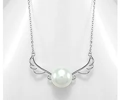 Halsketting zilver engelvleugel met parel