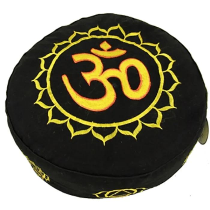 Meditatiekussen goud/zwart 7 chakra's geborduurd