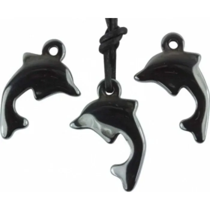 Dolfijn hanger van Hematiet met koord