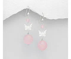 Oorbel zilver vlinder met Rozekwarts