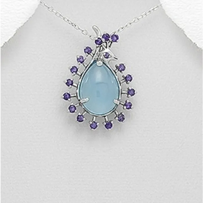 Hanger zilver met chalcedoon en Amethyst