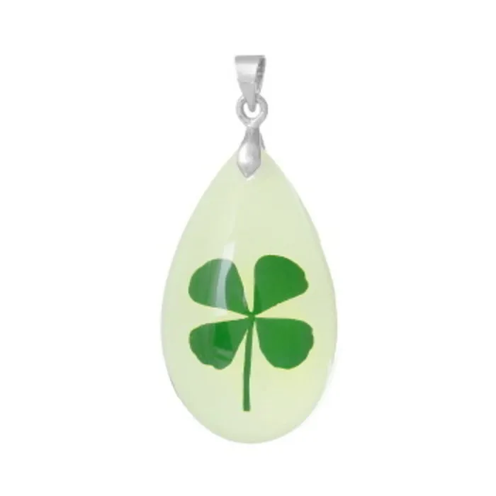 Hanger met klaver vier glow in the dark met kaartje
