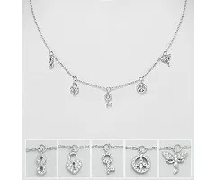 Halsketting zilver met 5 symbolen