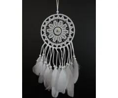 Gehaakte Dromenvanger wit met ganzenveren