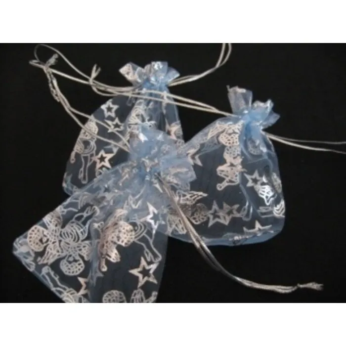 Organza zakje engelen wit 7 x 10 cm