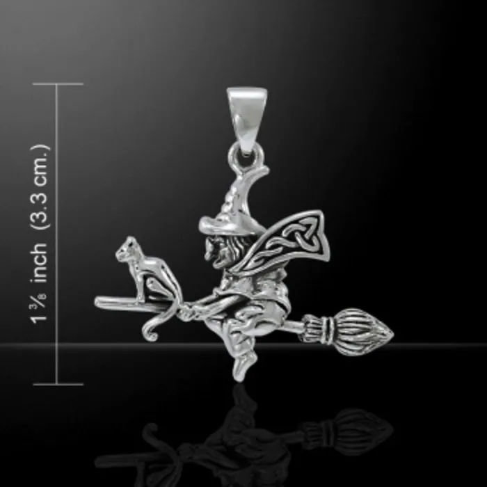 Heks met kat op bezemsteel