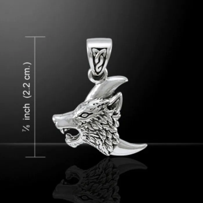 Wolf met halve maan hanger zilver