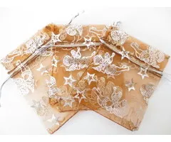 Organza zakje bruin engelen 15 x 10 cm
