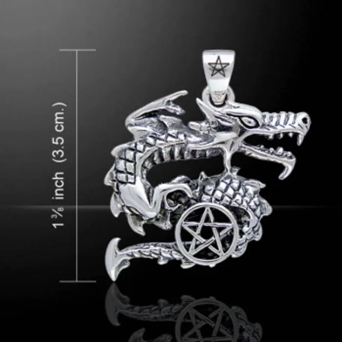 Hanger draak met pentagram zilver