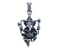 Zilver hanger Ganesha met bijl en speer