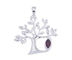 Levensboom hanger zilver met granaat steen