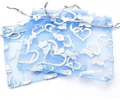 Organza zakje hart blauw 7,5 x 10 cm