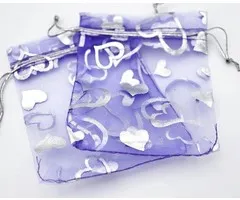 Organza zakje hart paars 7,5 x 10 cm