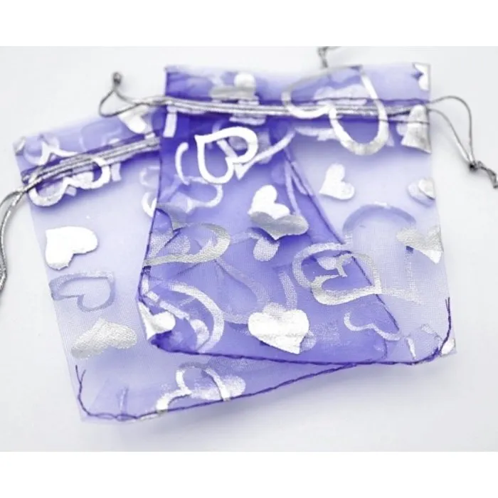 Organza zakje hart paars 7,5 x 10 cm