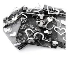 Organza zakje hart zwart 7,5 x 10 cm