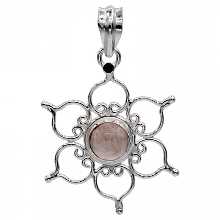 Hanger lotus 925 zilver met rozenkwarts