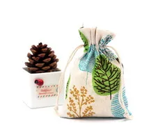 Opbergzakje katoen bomen en bladeren 13 x 18 cm