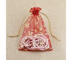 organza zakje rood sneeuwvlok 10 x 14 cm