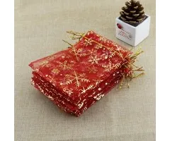 Organzazakje rood sneeuwvlok 7 x 9 cm