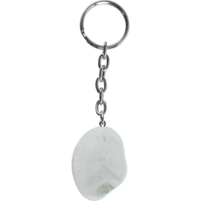 Sleutelhanger bergkristal ruw getrommeld en deels gepolijst