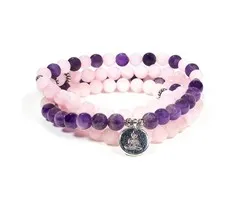 Mala rozenkwarts amethist elastisch met boeddha
