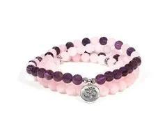 Mala rozenkwarts amethist elastisch ohm