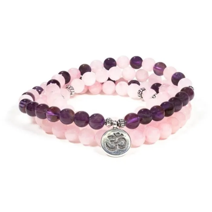 Mala rozenkwarts amethist elastisch ohm