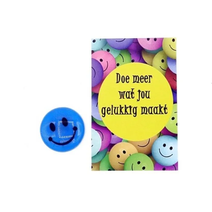 Kaartje met smily magneet-Doe meer wat jou gelukkig maakt