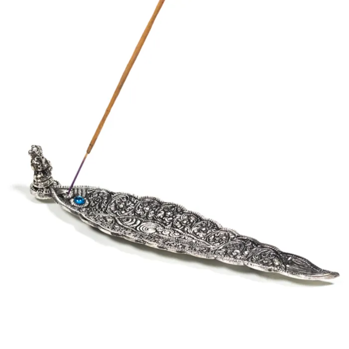 Wierookbrander Ganesha bladvorm zilver