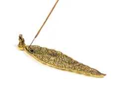 Wierookbrander Ganesha bladvorm goud