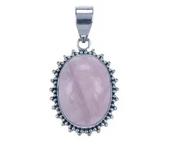 Zilver hanger rozenkwarts ovaal