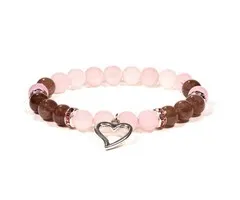 Armband rozenkwarts aardbeienkwarts met hartje