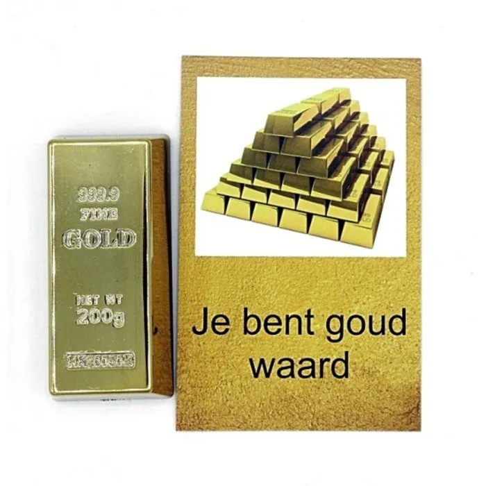 Kaartje je bent goud waard met goudstaaf