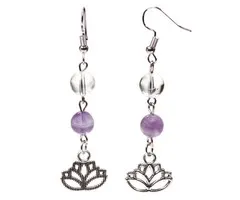 Oorbellen amethist bergkristal met lotus