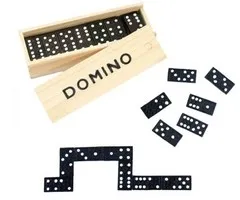 Domino blokjes in houten doos