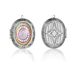 Metalen hanger medaillon ovaal met cabochon mandala