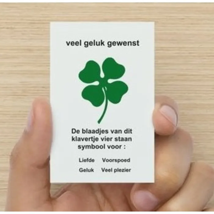 Hanger met klaver vier in driehoek met kaartje