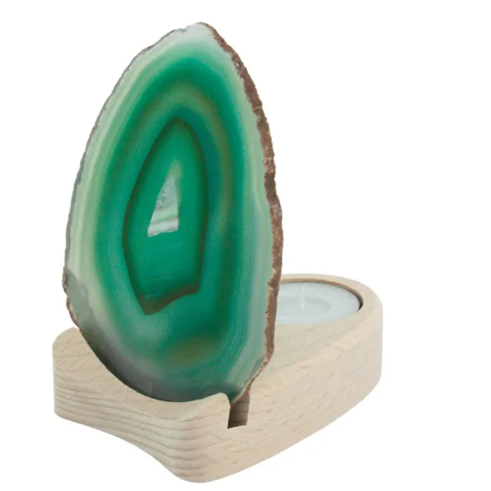 Agaatschijf groen met theelichthouder